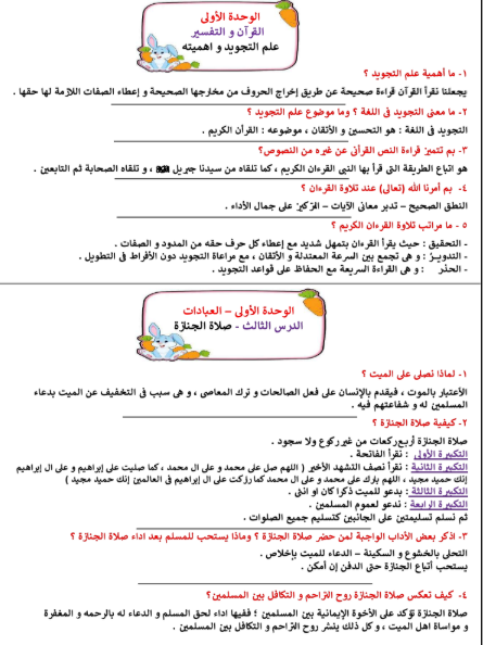 ملخص دين اولى اعدادي6 ملخص دين اولى اعدادي6